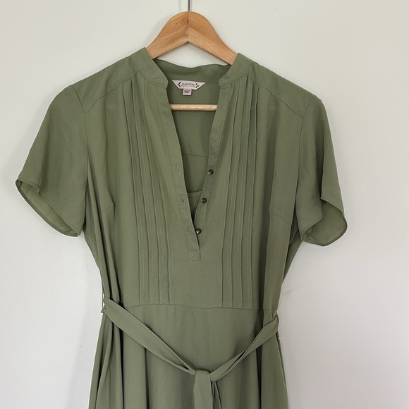 NWOT Nanette Lepore Short Sleeve Modest Knee Length Belted Green Shirt Dress - Picture 4 of 9